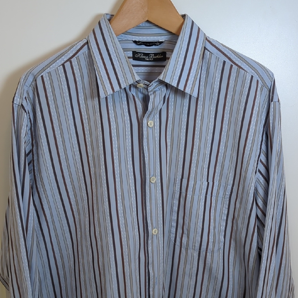 Klauss Boehler Made in Italy Two Ply Textured Dress Shirt Blue Men's 17